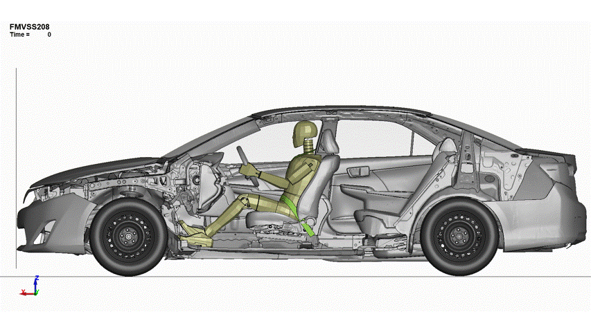 LS-Dynaによる自動車の正面衝突解析結果アニメーション