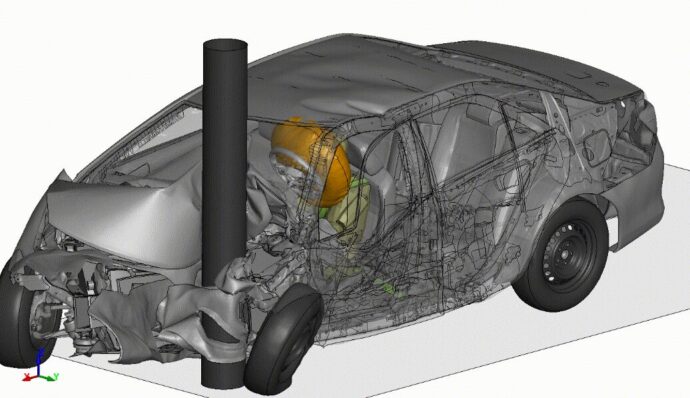 衝突解析受託事例。高速度ポール衝突解析。