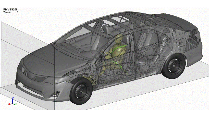 自動車の剛体壁正面衝突のCAE解析結果
