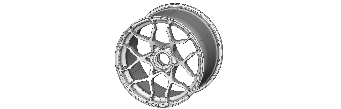 トポロジー最適化したホイールの画像。６本のYスポークで構成される。