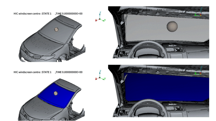 インパクターの衝撃によりガラスが破壊される様子