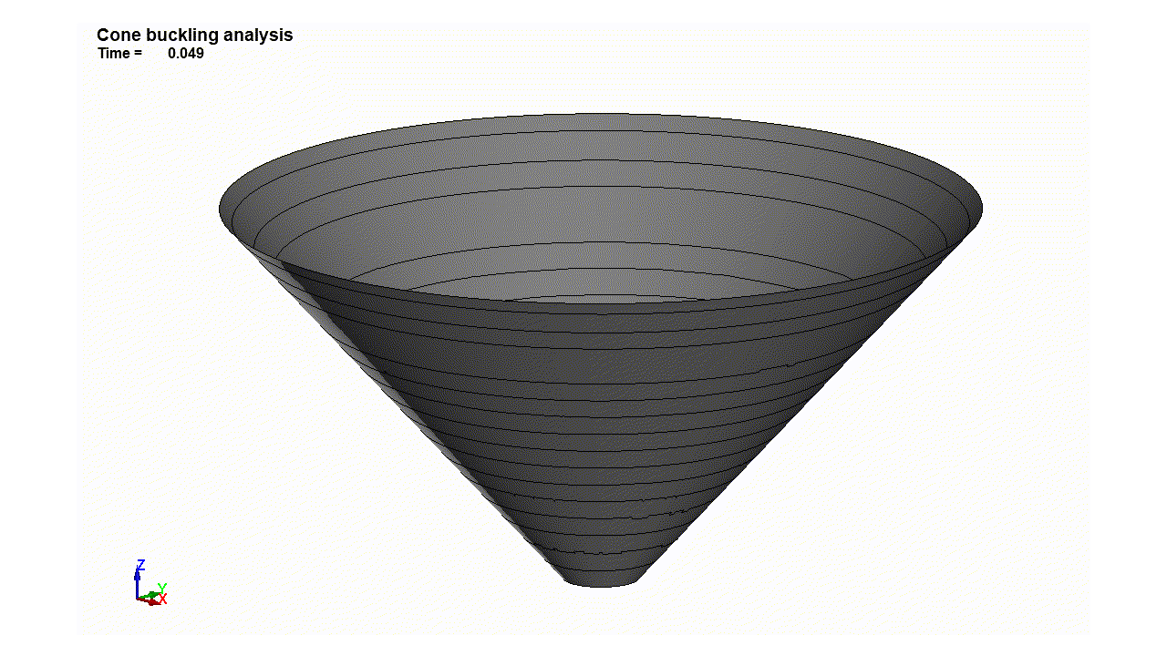 LS-Dynaによる円錐殻の座屈解析結果