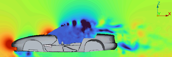 ウィンドデフレクター無しでのオープンカーの車両センター圧力マップアニメーション