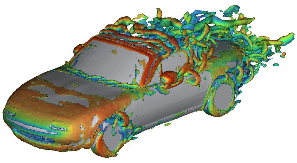 Q値を使用して作成した乱流の様子がわかるISOサーフェス面