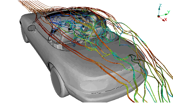 NAロードスターの幌オープン状態の流速線表示