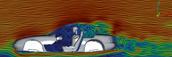 NAロードスターがオープン状態での運転席の流速マップ