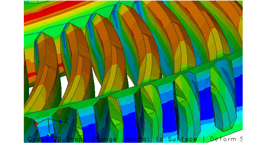 熱応力に対してブレーキローターのベーンを形状最適化したもの