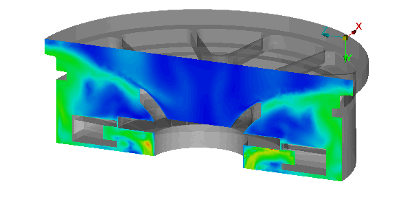センター断面の流速分布を表したコンター図のアニメーション表示