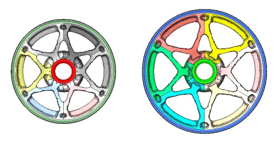 15インチと18インチのホイールをクローニング制約でリンクさせてトポロジー最適化した結果。