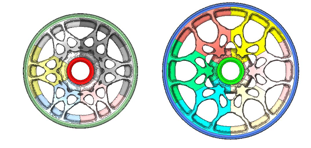 トポロジー最適化結果。サイズによるクローニング制約なし。似た形状だが、同一デザインとは言えない形状になった。