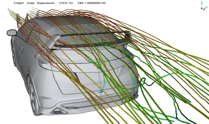 CFD解析によりNACA4412翼断面を用いたリアスポイラーのダウンフォース効果を確認する。