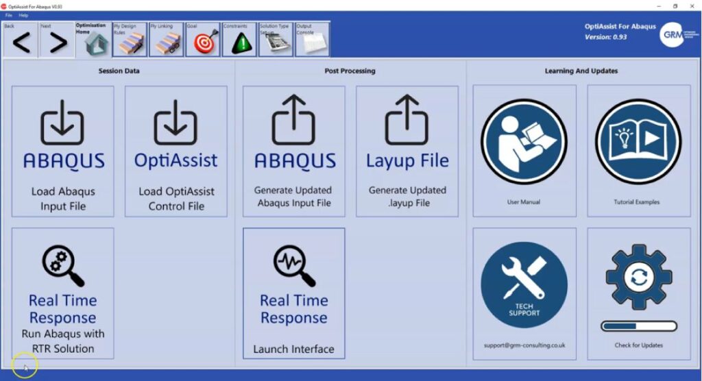 OptiAssist for Abaqus Composite Laminate OptimiserのUI画面