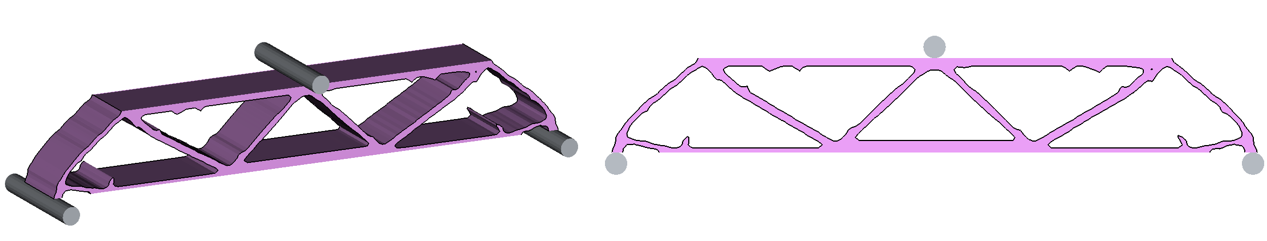 OptiAssist for abaqus Tosca acceleratorでトポロジー最適化した梁の３点曲げモデル。